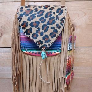 Serape and Leopard Fringe Boho Crossbody Purse
